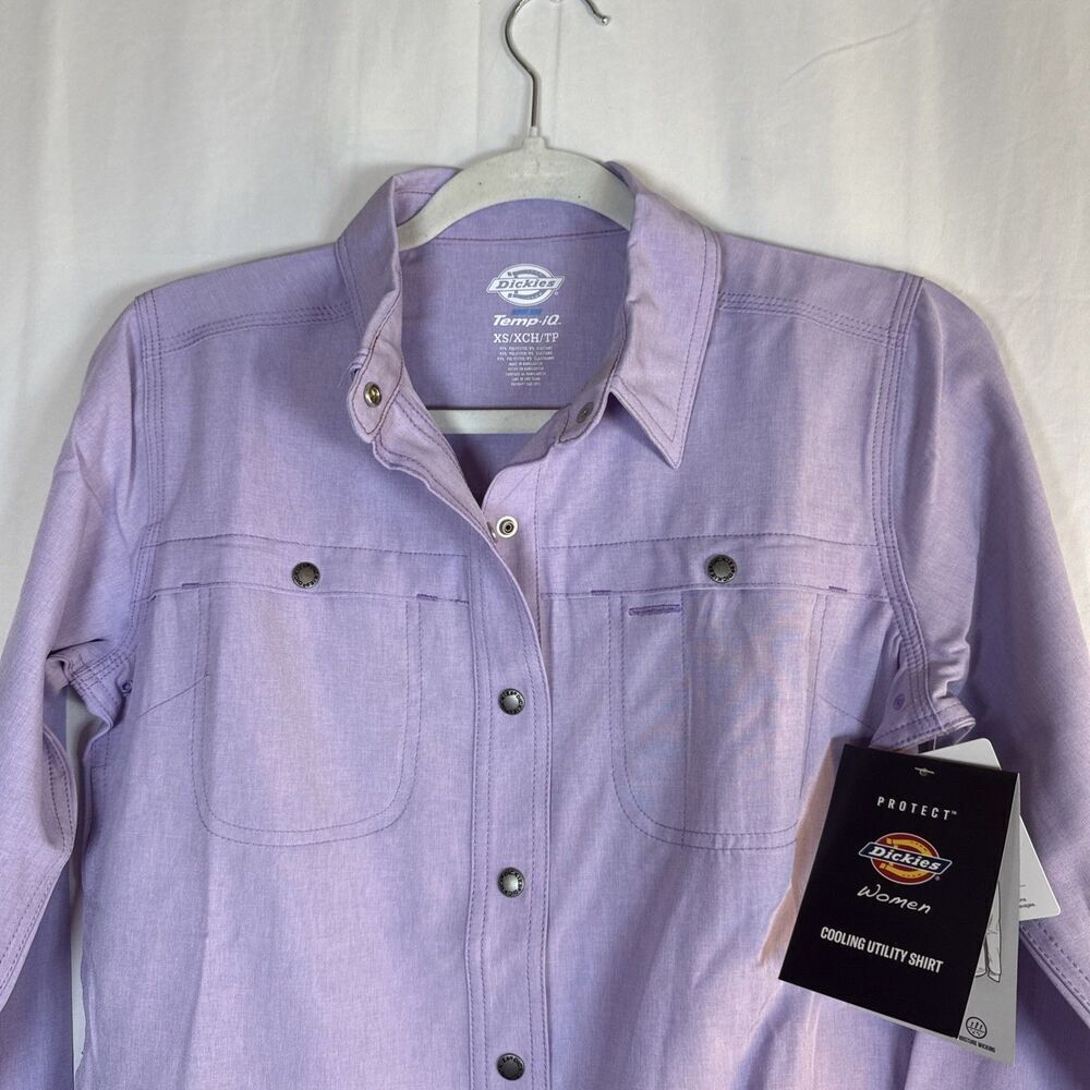 Dickies Temp IQ Women's Cooling Utility Long Sleeve Shirt Purple Snap Size XS - Picture 11 of 16